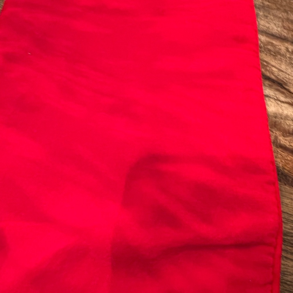 Needlepoint Christmas Stocking Santa Claus & Gift On Chimney Red Velvet Back Vtg - Picture 6 of 12